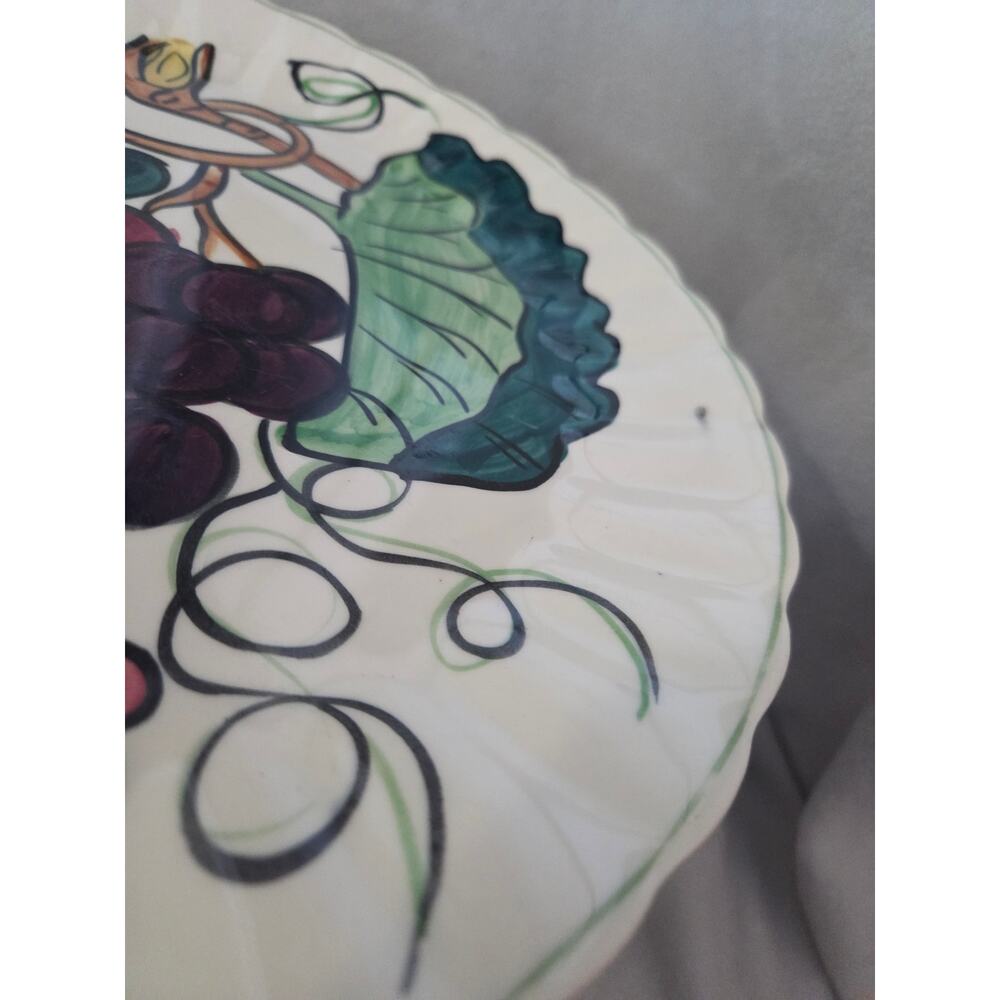 Vtg Blue Ridge Pottery Grape Plate Ribbed Ruffle Edge Green Fruit - Picture 3 of 6
